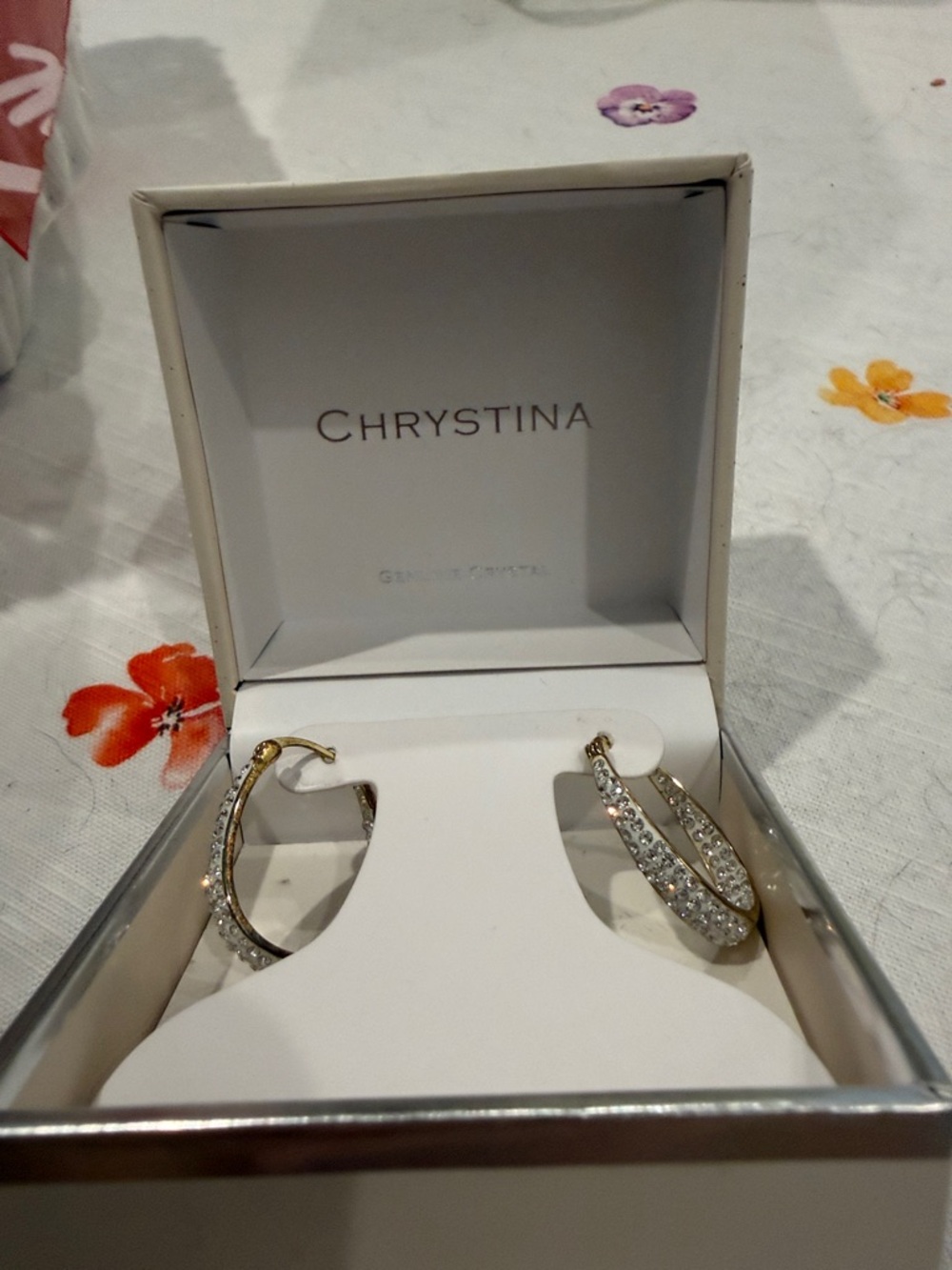 Gold and Clear Crystal Hoop Earrings - Women Jewelry